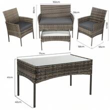 OYAJIA 4 Piece Rattan Seating Set –4-Seater Rattan Dining Set Garden Rattan Sofa With Cushions Complete Outdoor Garden Furniture Set – Steel Frame & PE Wicker Construction – Weather Resistant - B - View 11