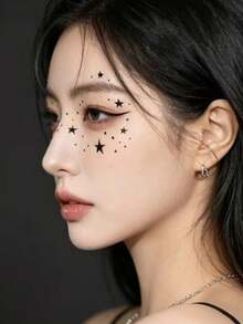 1pc Cool Black Star Rhinestone Face Sticker, Self-Adhesive For Music Festival/Party/Stage Makeup, Atmosphere-Creating Photo Prop,Concert Look,Face Gems - Multicolor - View 4