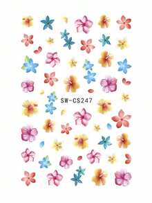 SWEET TREND 3D熱帶花瓣美甲貼紙 2片裝 紅粉色扶桑花葉藤蔓 鮮豔春夏花卉印花設計 DIY Y2K復古時尚 自黏式凝膠指甲貼花美甲裝飾 - 彩色 - 查看 4