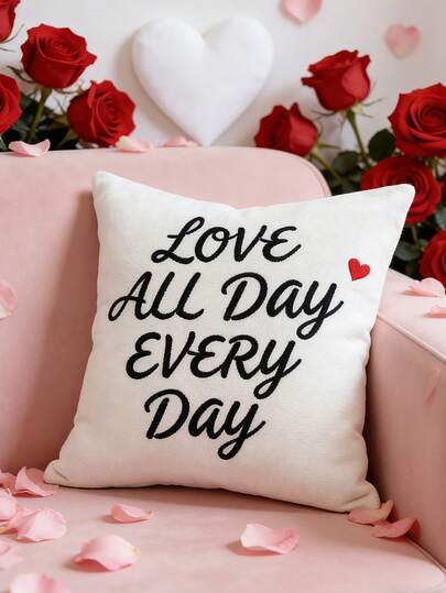 1 chiếc vỏ gối trang trí thêu chữ "Love All Day Every Day" kiểu Ins, thích hợp cho các dịp lễ hội, Ngày Valentine, Ngày của Mẹ, kỷ niệm, trang trí ghế sofa và phòng khách, có thể tháo rời và giặt được, hiện đại, đa năng, thanh lịch và thoải mái, không bao gồm ruột gối.
