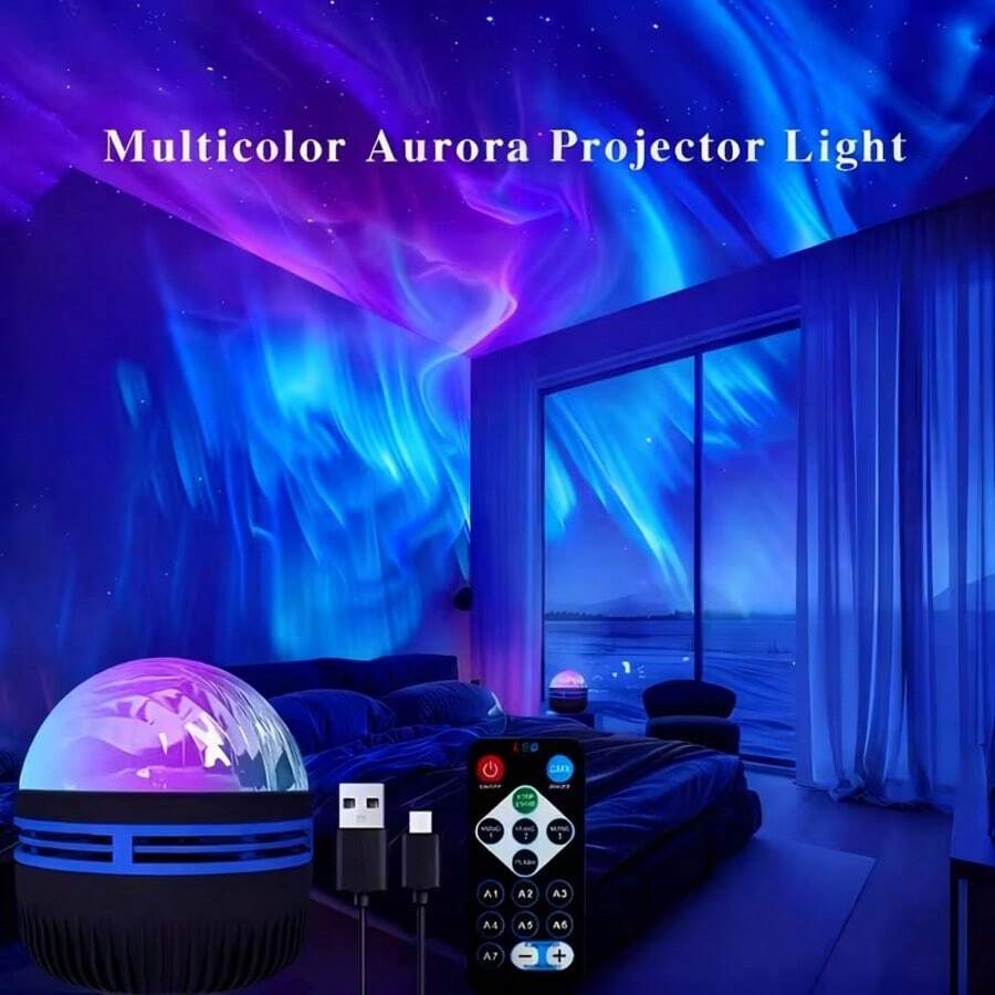 1pc Aurora Atmosphere Projection Lamp, Colorful Galaxy Starry Sky Projector With Remote Control, Adjustable Brightness, USB Powered, Suitable For Bedroom, Home Theater, Camping And Wedding Decoration