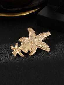 3Pcs/1Pc Marine - Style Starfish/Seashell Hair Clip Set, Light Luxury Shiny Style, Daily/Party/Vacation Hairstyle Accessory - Gold - View 4