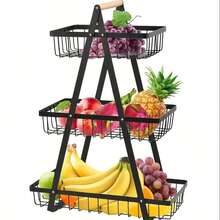 1 Peça Cesta de Frutas de Metal Resistente com 2/3 Prateleiras Removíveis - Organizador de Cozinha, Geladeira, Despensa, Mesa - Design Retangular Resistente, Acessório de Cozinha Moderno | Estrutura Durável, Fruteira - Multicolorido - Visão 6