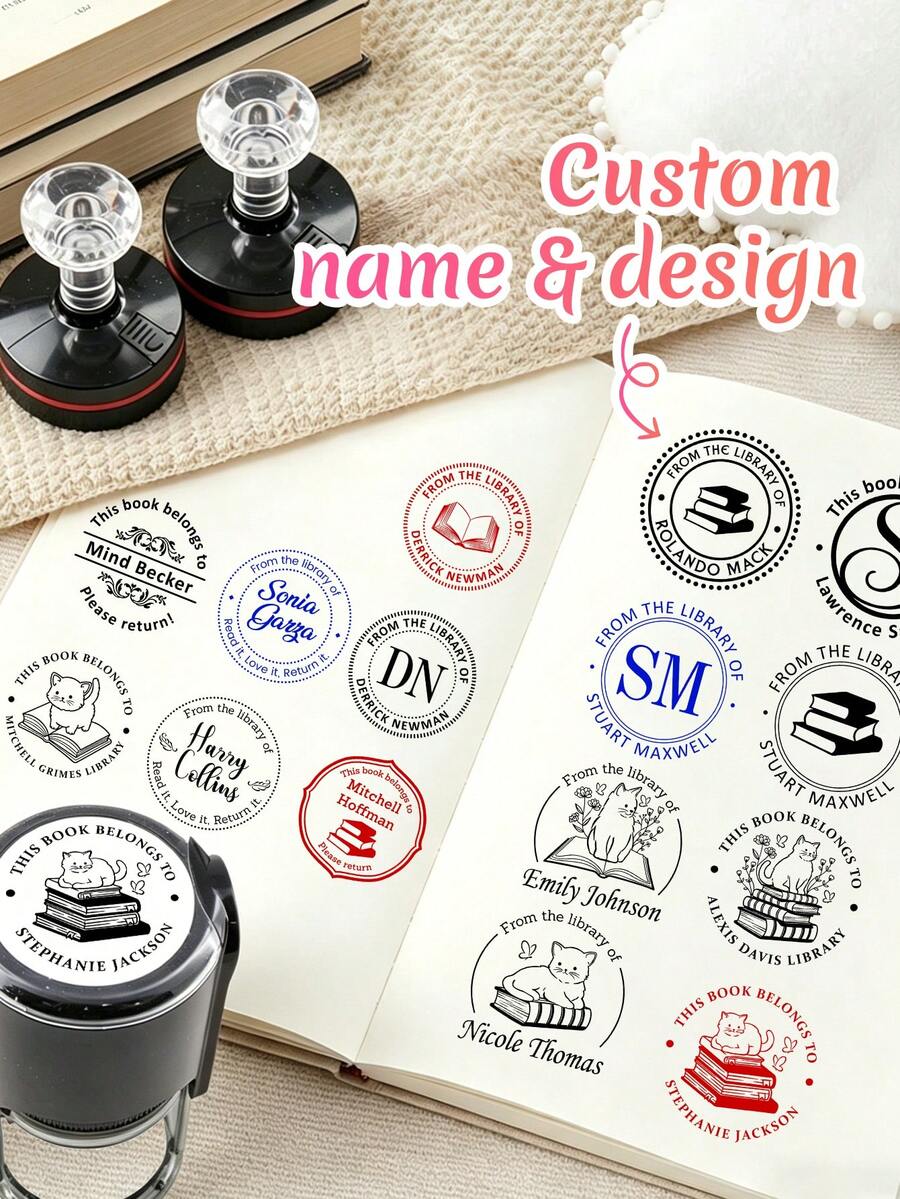 Custom Address Stamp, Personalized Name Stamp, Elegant Minimalist Floral Style For Wedding Invitations Envelopes Thank You Cards Packaging Labels, Customized Self Inking Stamp Holiday Gift For Couples, Customizable Text Return Address Stamp - Style E - View 1