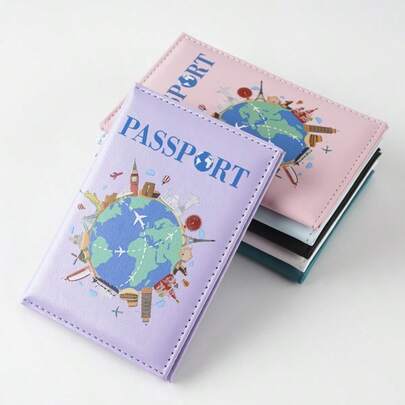 1件装优质仿皮护照夹 - 小巧可折叠旅行钱包，世界地图设计，可收纳身份证、护照及各种卡片