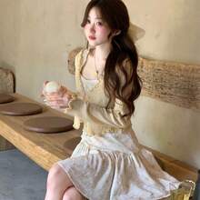 Women Short Dresses - Yellow Floral Pattern - View 5
