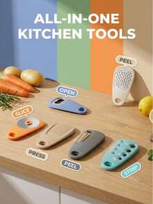 Herramientas de cocina multifuncionales todo en uno, juego de utensilios de cocina compactos y portátiles, pelador multiusos, picador de ajo, abrelatas, rebanador para pizza y queso, accesorios de cocina imprescindibles - Multicolor - Ver 10
