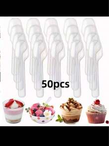 100pcs Transparent Plastic Mini Spoons, Suitable For Desserts, Ice Cream, Jelly, Pudding, Yogurt Tasting, Appetizers, Family Gatherings, Picnics, Restaurants And Kitchens - Transparent - View 8