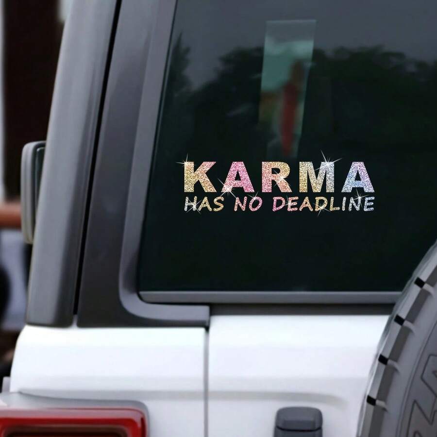 1 pieza Pegatina dorada vibrante con la frase "Karma Cycle Endless". Esta calcomanía de vinilo brillante y creativa es adecuada para aplicar en automóviles, camiones, motocicletas y computadoras portátiles. - A - Ver 1