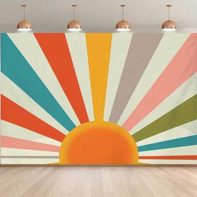 Phông nền phẳng 2D, họa tiết mặt trời rạng rỡ cổ điển, thích hợp cho chụp ảnh kỷ niệm, trang trí sự kiện, đạo cụ studio, trang trí trong nhà và ngoài trời.