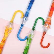 Summer Minimalist Straight Handle Umbrella, Ins Style Popular Long Umbrella, DIY Umbrella, Maple Leaf Transparent Umbrella - Yellow - View 5