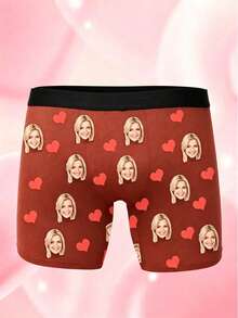 1 chiếc quần lót nam kiểu boxer in hình trái tim đỏ theo yêu cầu, màu đen, co giãn, thoáng khí, ngộ nghĩnh, cá nhân hóa, thích hợp làm quà tặng/kỷ niệm. - Nhiều màu - Xem 2