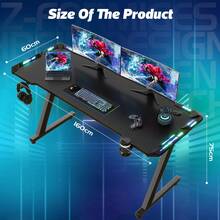Gaming Desk, 80/120/140/160cm Gaming Table, Ergonomic Gamer Table Ergonomic PC Computer Table Stable Table With Cup Holder Black - Black - View 9