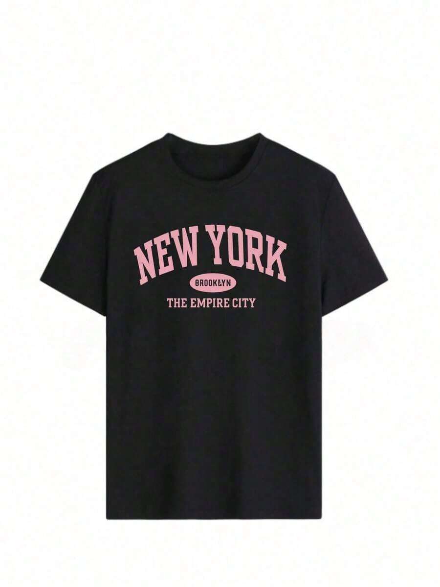 A Round Neck, Short-Sleeved T-Shirt From A Fashionable Clothing Line, Made In Mexico For The Spring/Summer 2025 Season. Featuring A Cartoon Print, It's A Couple's Model, Suitable For Wearing Both Inside And Out, Ideal For The Office And Casual Style, Designed For Men And Women, Sold Individually. - 黑色 - 查看 1
