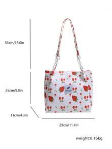 1 chiếc túi đeo vai thời trang đa năng, độc đáo, màu trắng, chất liệu vải nylon, khóa kéo trơn, dây xích kim loại, in hình dâu tây và anh đào, thích hợp cho nữ sử dụng hàng ngày, phù hợp cho việc đi chơi. - trắng - Xem 3