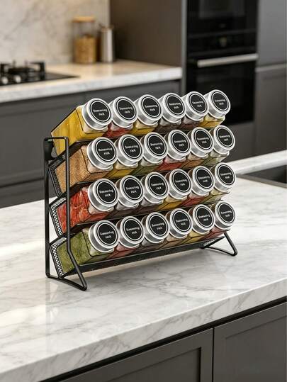 Slanted 4-Tier Metal Spice Rack, Freestanding Kitchen Seasoning Organizer, Holds Multiple Spice Jars And Bottles, Open-Front Design For Easy Access, Ideal For Organizing Spices, Salt, Pepper, And Other Condiments, Great For Small Kitchens, Apartments, And RVs, A Practical And Stylish Kitchen Storage Solution, Christmas, Halloween, Easter, Holiday Season Gift