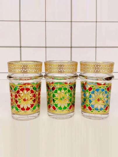 1pc/12-Pieces Moroccan Glass Tea Cups, 130ml/4.4oz Coffee Cups, Muslim Style Cups, Suitable For Mint Tea, Latte, Espresso, Americano, Cappuccino, For Home, Restaurant, Kitchen, Party, Banquet, Wedding, Tableware, Drinkware
