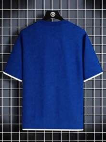 GRDR Men's Classic Faux Two-Piece Round Neck Short Sleeve T-Shirt, Fashionable Minimalist Commuting Versatile - Blue - View 3