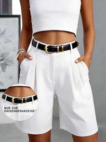 Women's Pleated Pocket Casual Midi Shorts White Summer - White - View 3