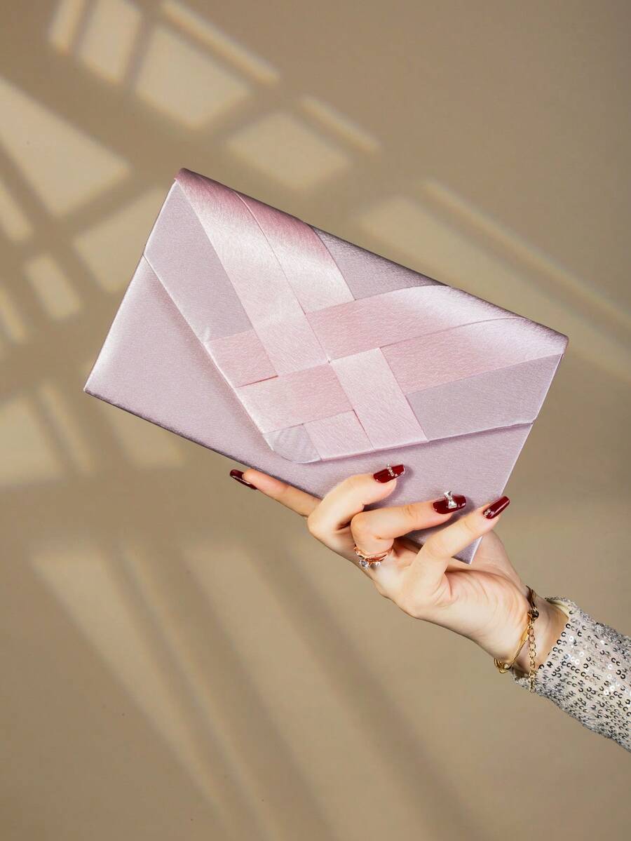 Tas Clutch Malam Bergaya dengan Hiasan Satin, Tas Bahu Model Amplop