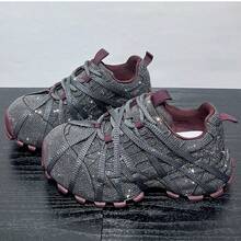 Sepatu Sneakers Tebal Berhiaskan Rhinestone, Sepatu Kasual Platform yang Modis, Serbaguna, dan Nyaman untuk Wanita - Bubuk Mesiu Merah - View 2