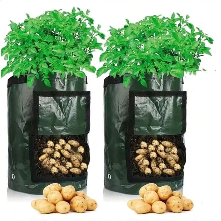 1个土豆种植袋，带进口翻盖和提手，耐用提手园艺种植袋，加厚无纺布种植袋，适用于西红柿、土豆、胡萝卜、洋葱、芋头、萝卜等蔬菜水果。