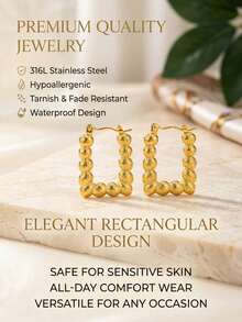 1 Pair Vintage Daily Elegance The Bubble Collection Beaded/Square Bubble Hoop Earrings For Women, Tarnish-Resistant Stainless Steel & Gold Plated Earrings, Multiple Styles Available - Multicolor - View 4