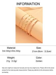 5pcs/Set Fashionable Minimalist Relaxed Vibe Gold Chain Anklets, Multi-Layer Stackable Anklet Jewelry Suitable For Sneakers, Casual Shoes, Formal Wear, Daily Wear, Sports, Photography For Women. Note: Handmade Chain Length Is Customized, Quantity Of Beads Is Random. - Gold - View 4