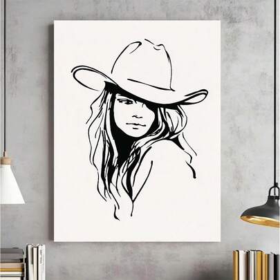 Framed Black And White Cowgirl Line Art Canvas Wall Art Western Aesthetic Prints For Bedroom Living Room Wall Decor Gifts For Western Style Enthusiasts Home Decor Lovers
