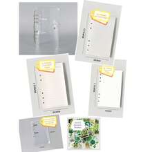Bộ bìa đựng tài liệu 6 vòng A6 bằng nhựa PVC trong suốt chống thấm nước, bao gồm giấy thay thế, nhãn dán và túi đựng có khóa kéo, phù hợp cho học tập, văn phòng và sắp xếp công việc hàng ngày, kèm sổ tay có trang bảo vệ mắt. - A 6 - Xem 3