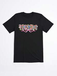 Camiseta negra con estampado floral y texto Momia para mujer estilo casual - Negro - Ver 2