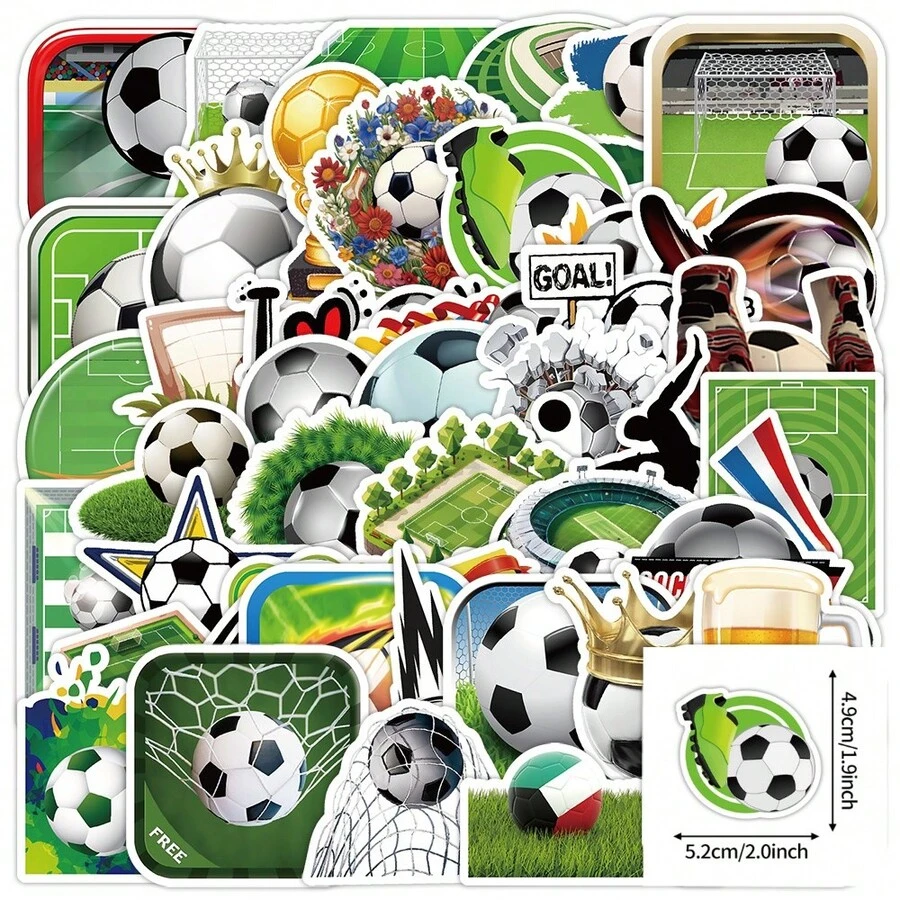 Juego de 50 pegatinas con temática de fútbol con campo de fútbol, tacos, portería y talla grande elementos, adecuado para botellas de agua, cuadernos, equipaje, patinetas y otros artículos de decoración, pegatinas personalizadas de estilo deportivo DIY, pegatinas decorativas de colección de aficionados, adecuadas para la decoración de atuendos diarios y escenas de partidos - Multicolor - Ver 1