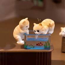 3pcs Mini Cute Cat & Fish Tank Decor Set, DIY Accessories, Miniature Ornaments, Micro Landscape Creative Playful Fishing Cat Doll House - Rectangle - View 11