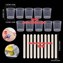 30毫升/1盎司塑料量杯，透明刻度杯，5/10/20个装透明环氧树脂混合杯，配5/10/20根木制搅拌棒，用于树脂、环氧树脂、染色剂、油漆混合（5+5、10+10、20+20） - 數量 - 查看 8