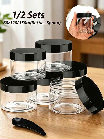 1/2 Set, Múltiples tamaños disponibles: 20g/50g/100g. Envases cosméticos vacíos transparentes, fabricados con material con tapa sellada a prueba de fugas y humedad. Rellenable. Tarros DIY específicamente para hacer sus propias mascarillas faciales y ungüentos. Adecuado para dispensar y almacenar cremas faciales, cremas para los ojos, lociones, sueros y ungüentos.