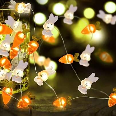 1pc LED Rabbit Carrot Shaped String Light With Glowing Eyes And Moving Ears, Battery Operated (Batteries Not Included), Suitable For Easter, Christmas, Halloween, Valentine's Day, Carnival, New Year And Birthday Party Decoration, Durable Plastic Material, Easy On/Off Switch Control, No Power Source Needed
