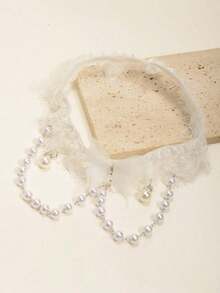 1pc White Lace Leg Chain For Bride With Faux Pearl Chain And Butterfly Decoration - 白色 - 查看 7