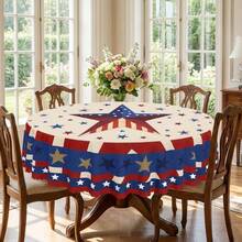 1 Rectangle/Oval/Round American Flag Star Print Tablecloth, Patriotic Red White Blue Style Polyester Fabric Table Cover, Waterproof Stain Resistant Oil Proof Wrinkle Resistant Washable Reusable Table Cloth Table Linen Table Overlay For Home Decor, Kitchen Wedding, Wedding Table, Room Centerpiece, Retro Decor - A - View 4