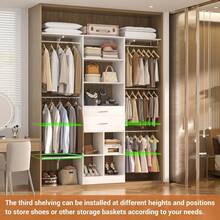 60 Inch White Expandable Closet Organizer System, 1.58-6.8FT Walk-In Closet With 5 Hanging Rods & Reversible Hanging Shelving, Wooden Drawers Included - White - View 6