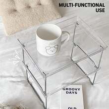 Transparent Tiered Storage Rack, Organizes Desk Items Like Stationery, Books, Cosmetics, Fully Utilizes Vertical Space For A Tidy Desk. Suitable For Study, Vanity, Office Desk Etc. The See-Through Design Creates A Fresh And Visually Appealing Effect. - White - View 11