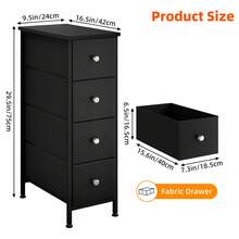 Tomnk 4 Drawers Nightstand - Multi-Storage Cabinet For Bathroom, Bedroom, Office & Dorm, Narrow Fabric Nightstand With Easy-Glide Drawers - màu đen - Xem 4