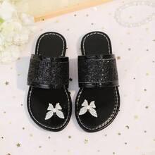 2026 Sandal trẻ em phong cách cổ tích Pháp mới, đi ngoài trời, gót thấp mũi nhọn đính pha lê, sandal xỏ chân, xuân/hè - màu đen - Xem 3