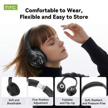 HTC HP09 2026 سماعة رأس جديدة تماماً فوق الأذن مع عمر بطارية لمدة 63 ساعة، مقاومة للماء بمعيار IPX5، ووظيفة ترجمة متاحة عبر تطبيق قابل للتنزيل (حوالي 150 لغة). كما تتميز بتطبيق مخصص لضبط وظائف السماعة وتوفر جودة صوت عالية الدقة! - مشاهدة 2
