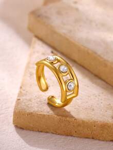 Simple Oval Hollow Open Rings For Women Gold Color Wedding Aesthetic Stainless Steel Ring Designer Jewelry Accessories Gift BFF - Yellow Gold - View 8