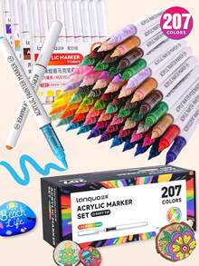 9-Color Set, New 288-Color Professional Set, 207-Color Direct Liquid Acrylic Paint Markers, Soft Tip Large Capacity Ink, Uniform Color, Odorless, Opaque, Suitable For Stone, Glass, Ceramic, Easter Eggs, Metal, Woodcraft Stationery, Student Watercolor Pens, Dual-Tip Oil-Based Markers For Art Students, Paintbrushes For Elementary School Drawing Books, DIY Creation, Suitable For School Art Supplies, Back-To-School Essential - Sets - View 3
