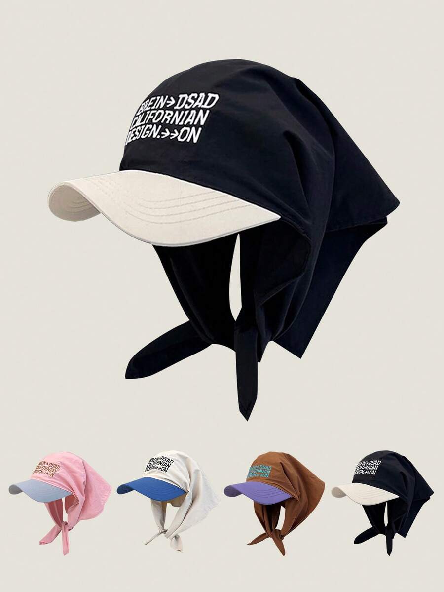 1pc Women's Street Fashion Color Block Headscarf Hat, Korean Lightweight Casual Baseball Cap, Versatile Triangular Scarf, Suitable For Spring/Summer,Beach,Travel - A - View 1