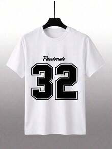 Camiseta de manga corta con cuello redondo y diseño sencillo para hombres - Blanco - Ver 2