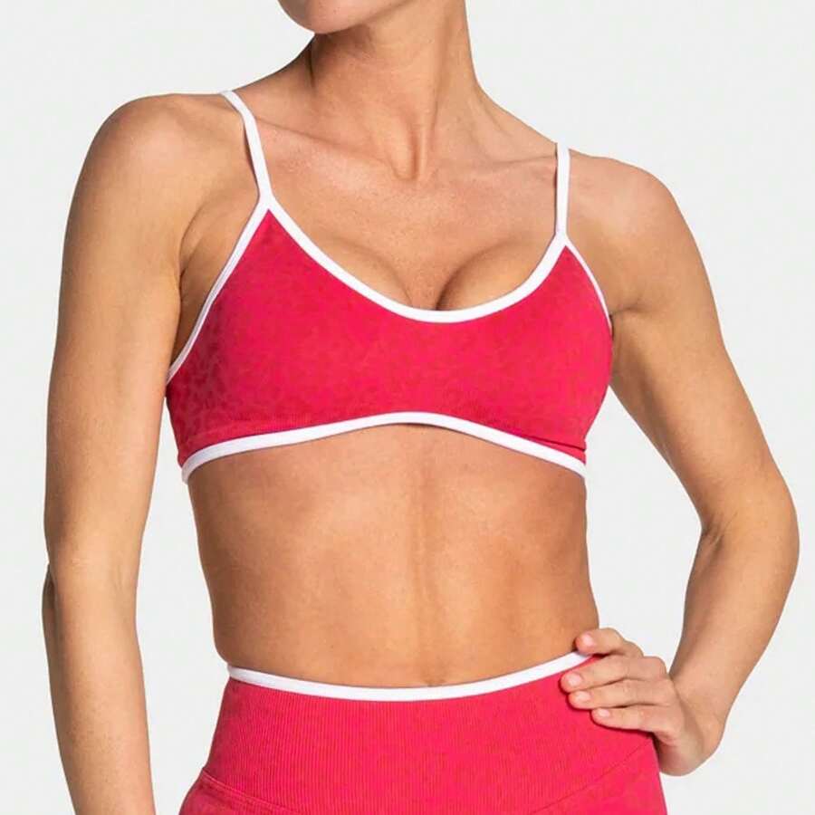 New Leopard Print Contrasting Color Trim Yoga Bra, Shockproof Sports Tank Top, Outdoor Back-Beautifying Fitness Underwear - Black - View 1