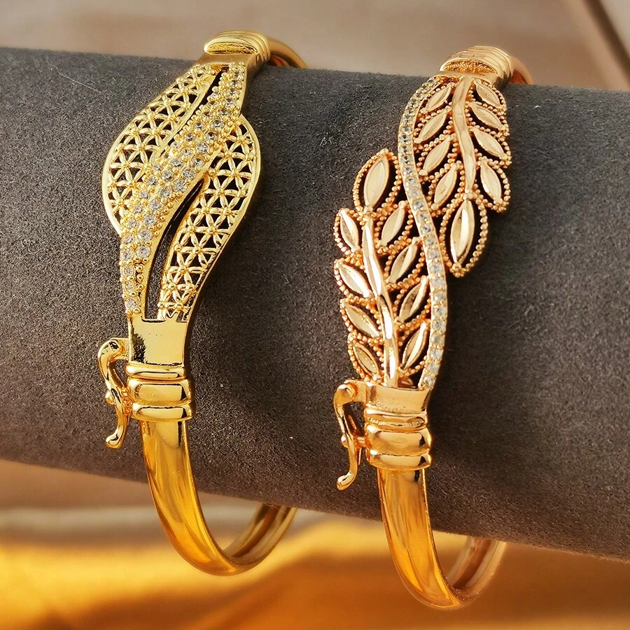 1 chiếc vòng tay mạ vàng đính đá Cubic Zirconia, kiểu dáng hở, trang sức thanh lịch dành cho nữ, phù hợp đeo hàng ngày và dự tiệc. - Vàng - Xem 1