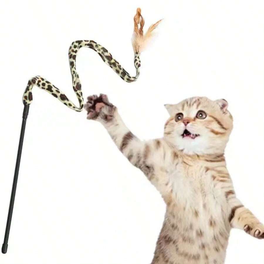 1个豹纹逗猫棒 - 耐用涤纶材质，带逼真羽毛的互动猫玩具，适合所有猫咪品种 - 查看 1